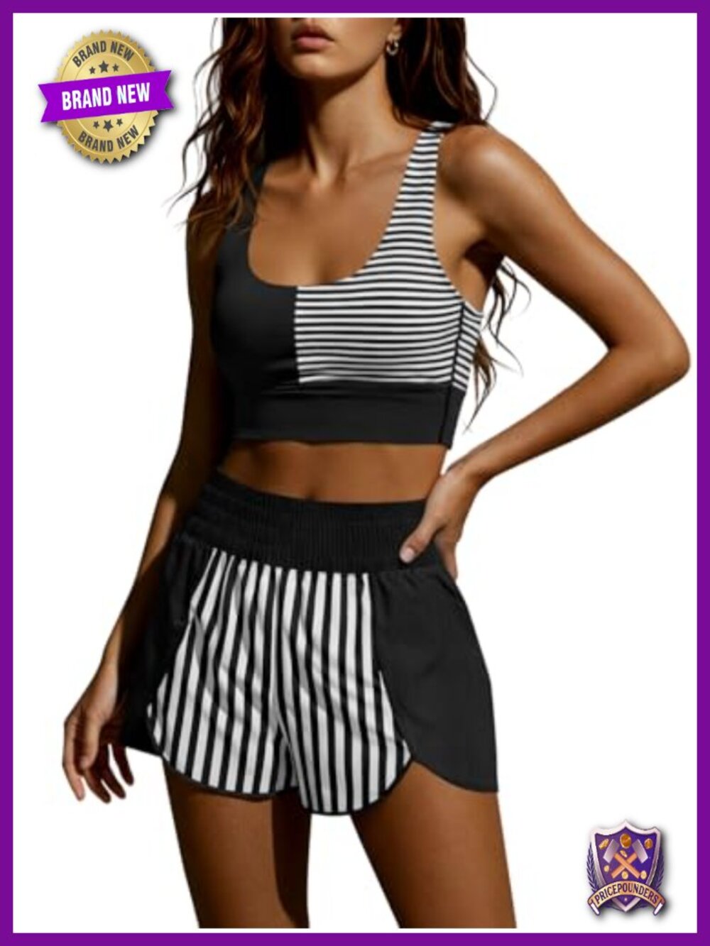 Two Piece Workout Set Cropped Tank Top Athletic Shorts Built-in Bra